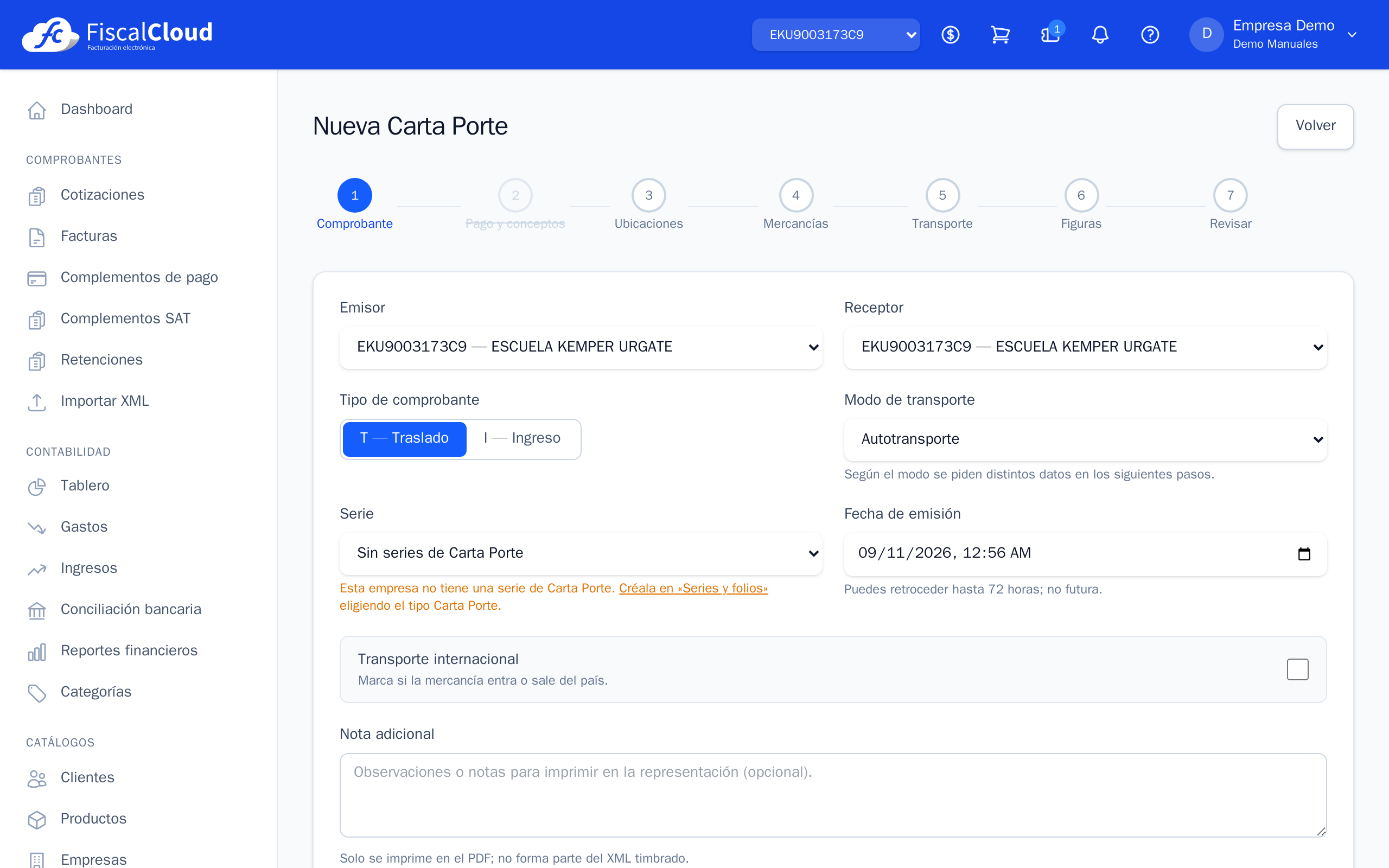 Formulario de Carta Porte