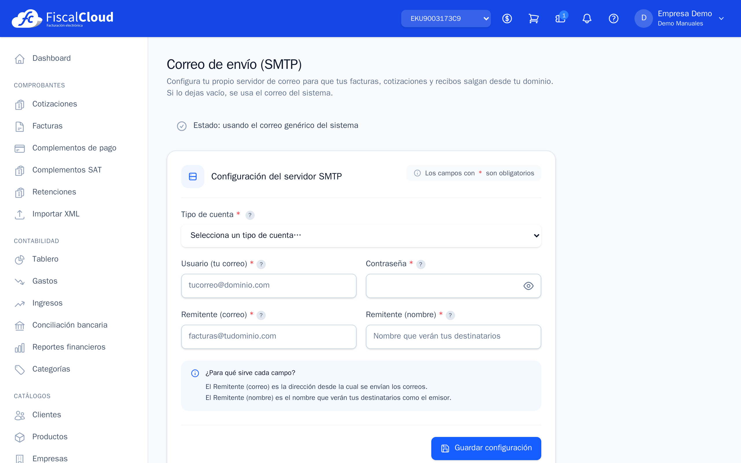 Configuración de correo (SMTP)