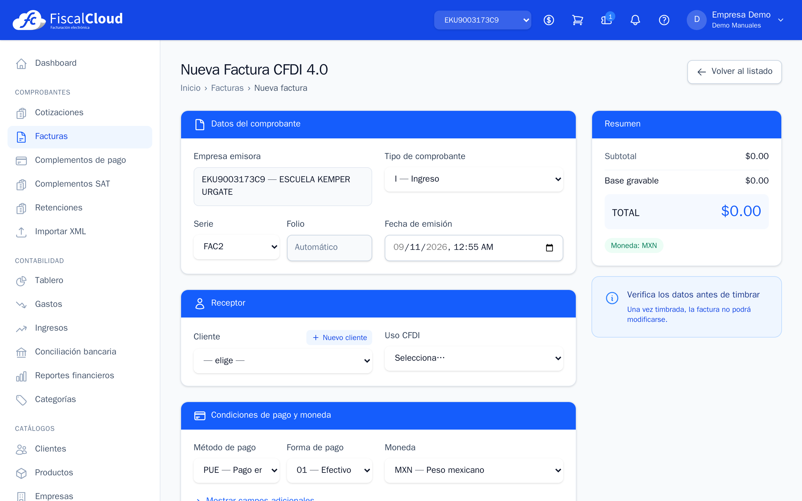 Formulario de nueva factura